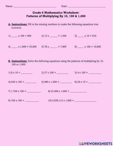 Patterns of Multiplying By Multiples of 10