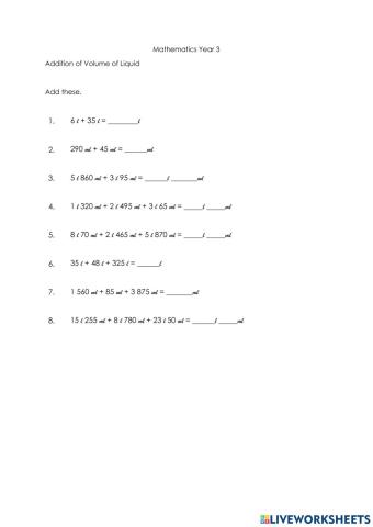 Addition of Volume of Liquid