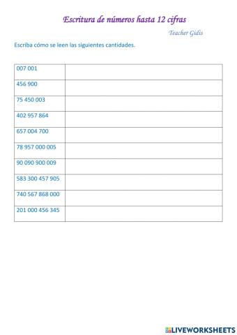 Nùmeros con 12 cicfras