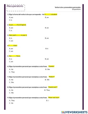 Pronombres y verbo to be