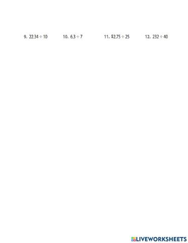 Dividing decimals by whole numbers