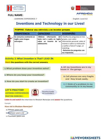 Activity 2 of inventions and Technology in our lives.