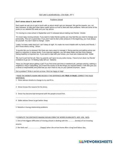 Test unit 2 achievers b1+