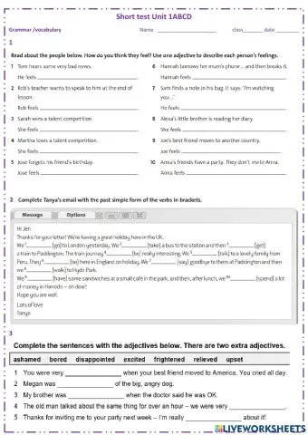 Short test  UNIT 1  Pre-Intermediate- Vocabulary 1A Grammar 1B -1D