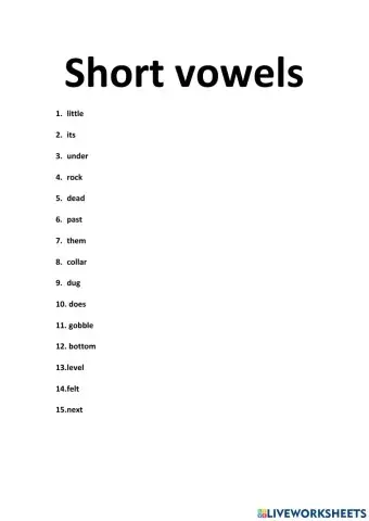 Short vowel spelling words