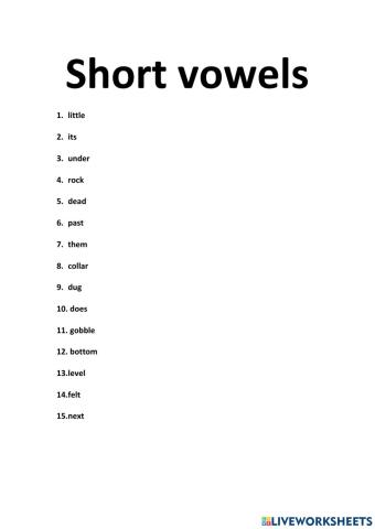 Short vowel spelling words