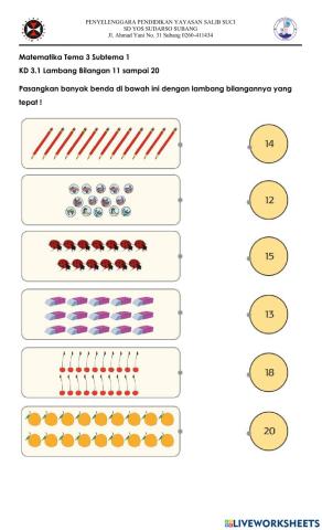 Matematika-Latihan Memasangkan Banyak Benda dan Lambang Bilangannya