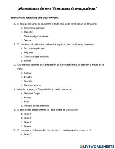 Evaluación Combinación de Correspondencia en Word