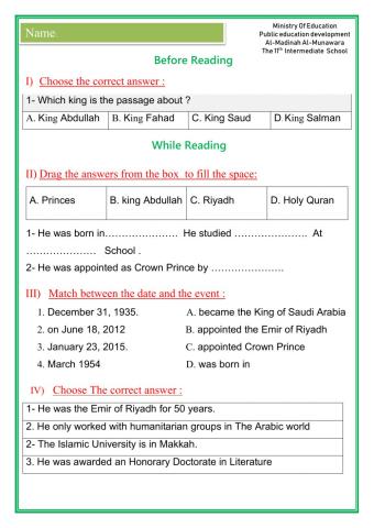 Super Goal 5 - King Salman Worksheet