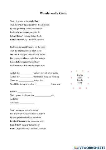 Song: Wonderwall - Oasis - Elementary easier