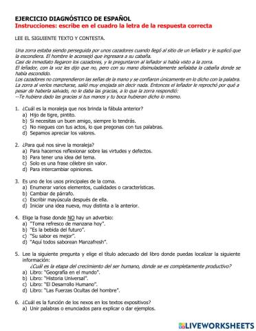 Ejercicio diagnostico de Español