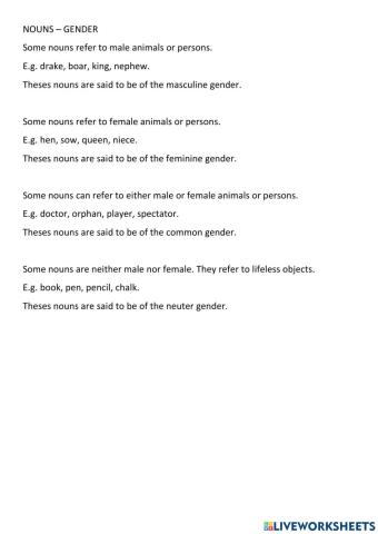 Noun Gender Worksheet