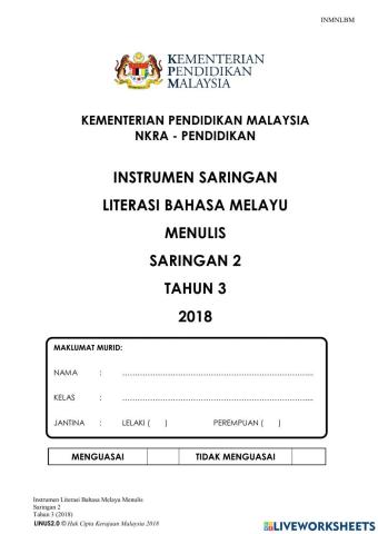 Instrumen Saringan Linus tahun 3 2018