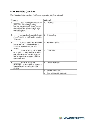 Sales Matching Questions