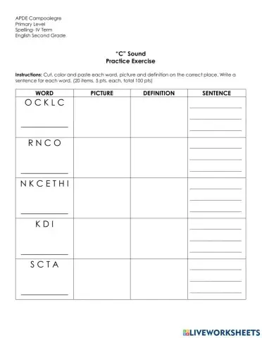 Words with c sound practice exercise
