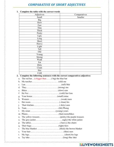Short adjectives comparative