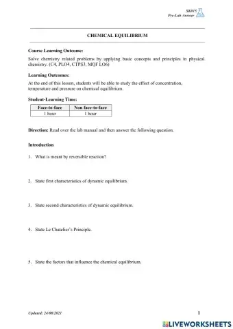 Exp: chemical equilibrium