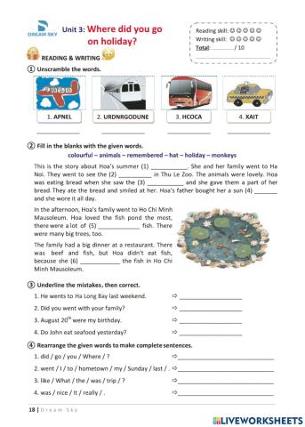 Grade 5 - Main - Unit 3: Where did you go on holiday?