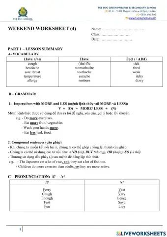 E7U2-Weekend worksheet