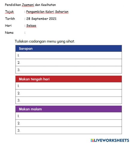 Pengambilan Kalori Seharian