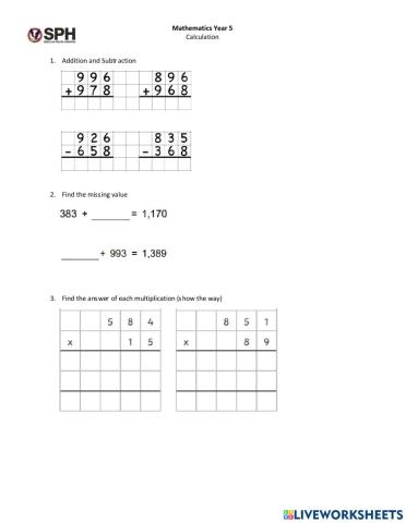 Math 5 Calculation Quiz
