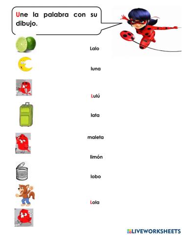 Unir palabras extras con l con su dibujo