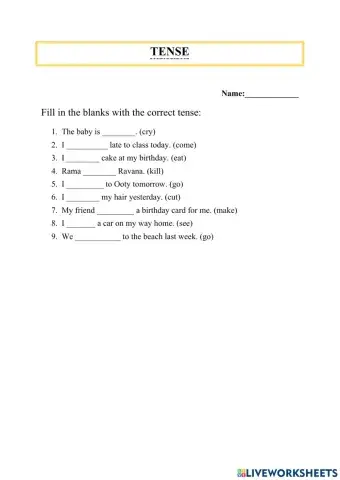 Grade 5 Tense worksheet