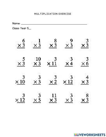 Multiplication Exercise A