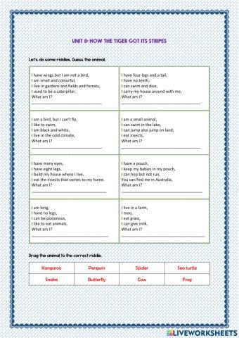 Unit 8: How the tiger got its stripes