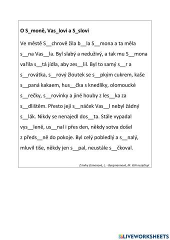 vyjmenovaná slova po s - doplňování