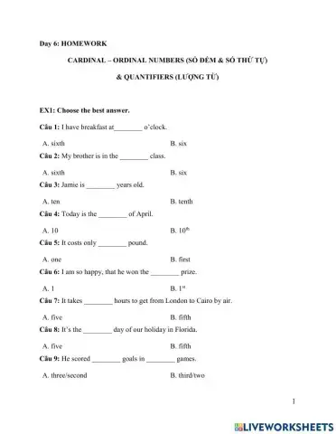 Cardinal - Ordinal Numbers & Quantifiers