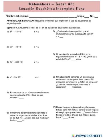 Ec. Cuadrática Incompleta Pura