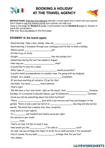 Booking a holiday at the travel agency