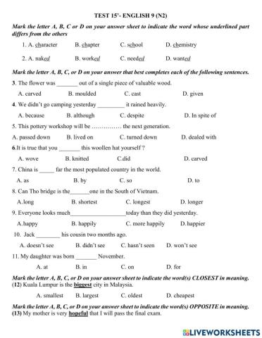 Grade 9: Mini Test (N2)