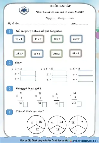 Nhân số có hai chữ số với số có một chữ số (có nhớ)