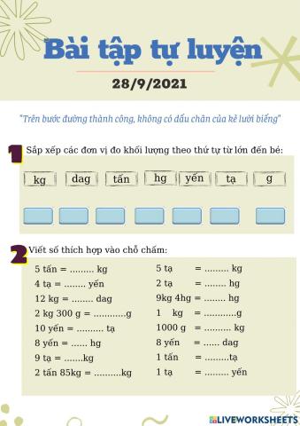 Bảng đơn vị đo khối lượng