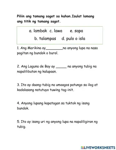 Worksheet Araling Panlipunan
