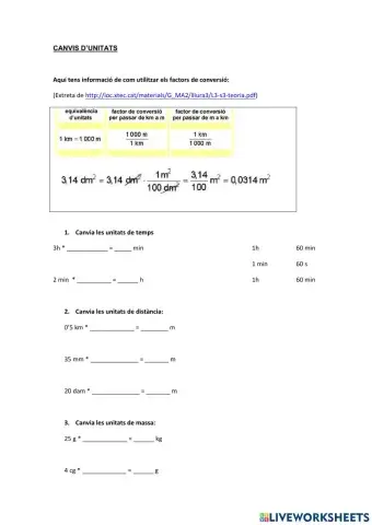Canvi unitats - Factors de conversió