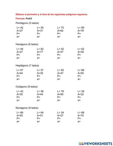 Perímetro y área de polígonos regulares