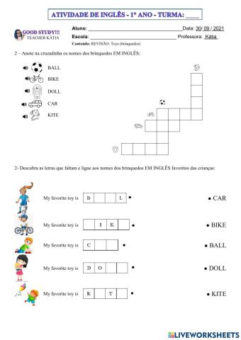 1° ano - INGLÊS - toys -30-09-21
