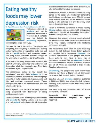 Eating Healthy Foods May Lower Depression Risk