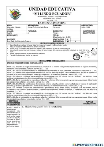 Examen del Primer Quimestre de ECA de Cuarto Grado