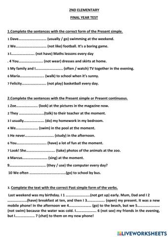 2ND ELEMENTARY FINAL EXAM DECEMBRE 2021