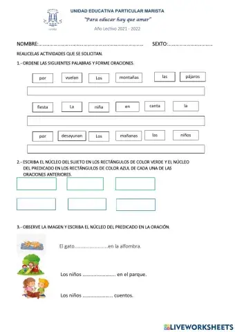 Núcleo del sujeto y predicado