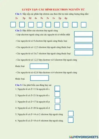 Cấu hình electron nguyên tử