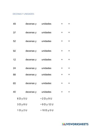Decenas y unidades 2º Primaria MATEMÁTICAS
