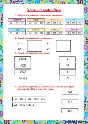 Examen de matematicas