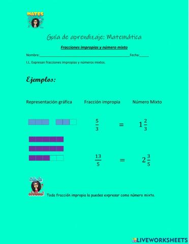 Fracciones impropias y número mixto