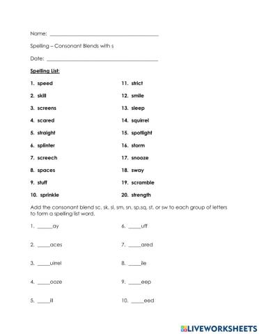 Spelling - Consonant Blends with S