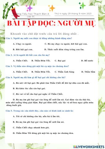 Bài tập đọc Người mẹ